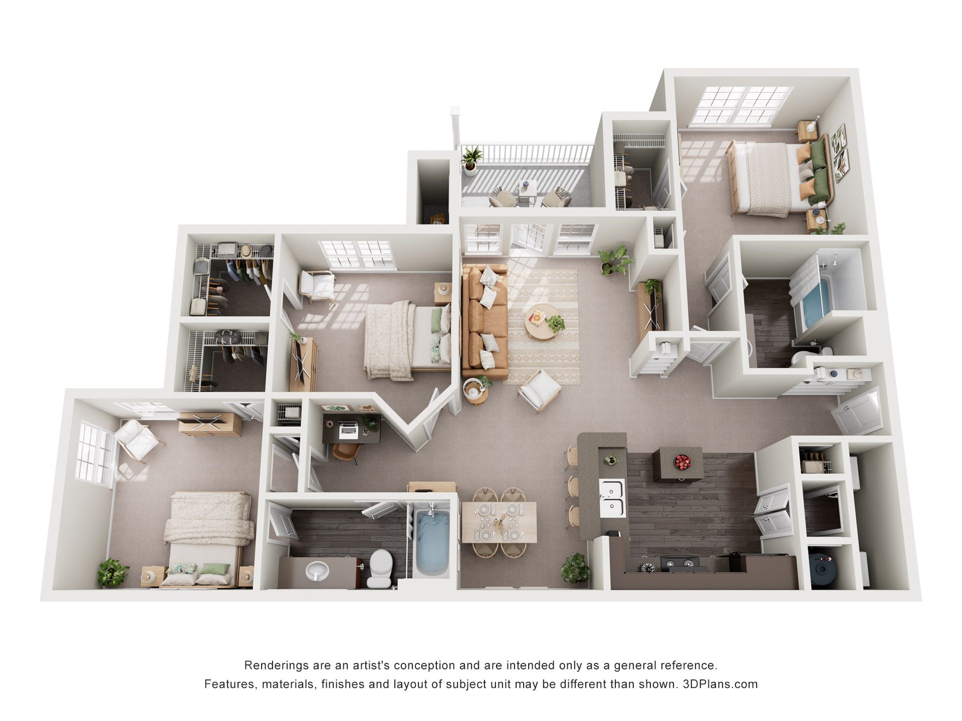 Floor plan for 3 beds, 2 baths, 1512 sqft